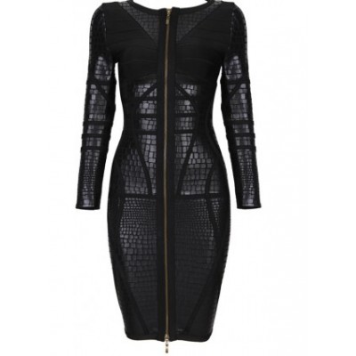 'Irina' leather bandage dress with long sleeves